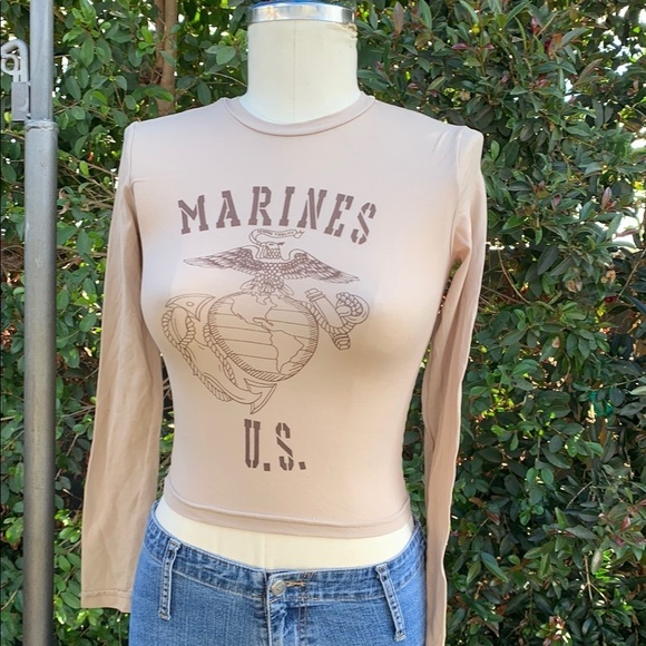 Vintage 90s Marines U.S. Beige Long Sleeve Top - Picture 2 of 10